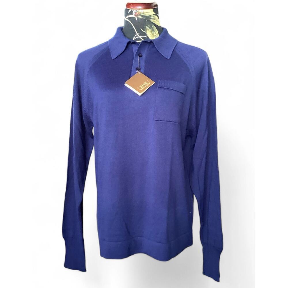 Thane blue knitwear soft long sleeve collard Men’s L 70’s vibes
